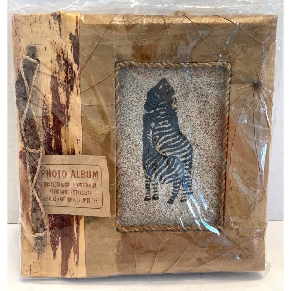 Handcrafted Photo Picture Album Indonesia Asia Natural Leaf Africa Zebra Rustic